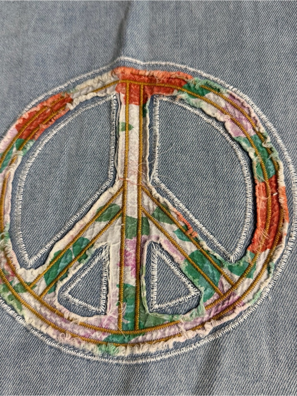 POL Peace Patchwork Light Wash Wide leg Denim Jean pants Medium 70’s hippie boho - Picture 14 of 15